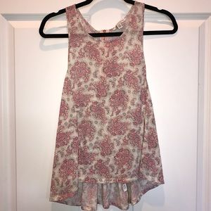 AEO Loose Flowy Floral Patterned Tank Cream & Pink